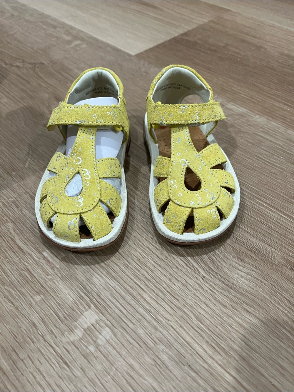 Camper Kids Yellow Suede Closed-Toe Velcro Sandals